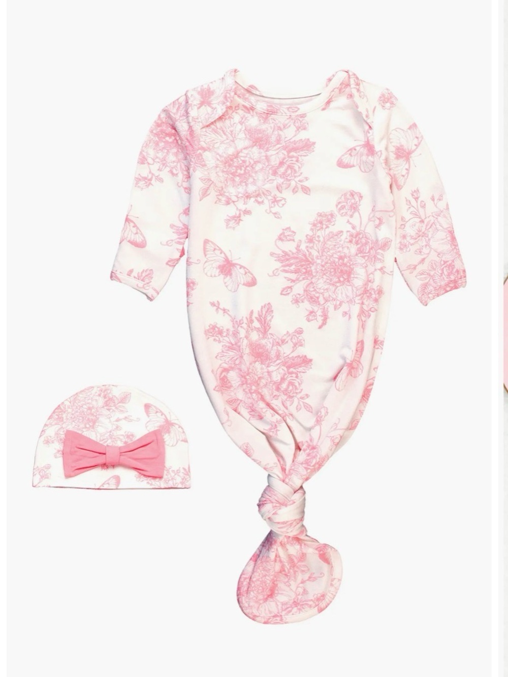 Ruffle Butts Pink Floral Butterfly Knot Gown with Hat